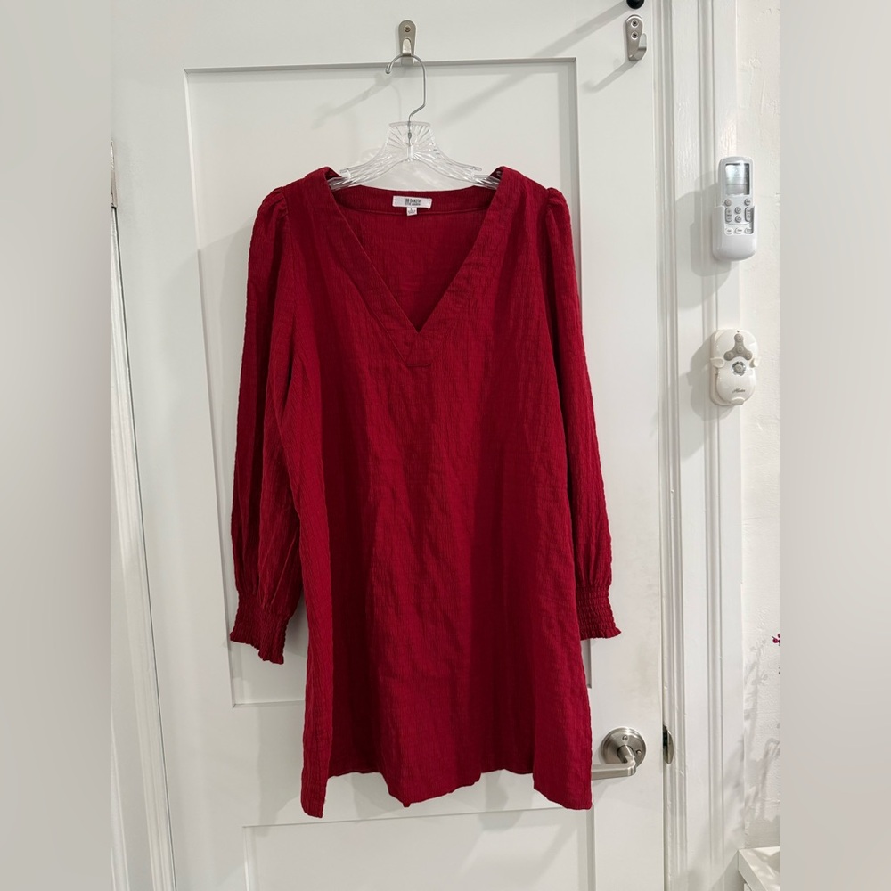 BB Dakota Steve Madden red long puff sleeve v neck tunic / mini dress (fair)